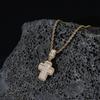 Baguette Cut Iced Out Double Layer Cross Pendant Necklace For Men/Women Gold Plated Stainless Steel Hip Hop Jewelry