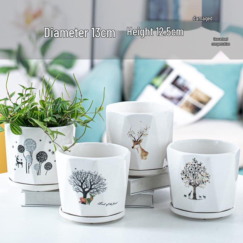 Simple Creative Ceramic Hanging Flower Pot with Tray - Large/Extra Large for Succulents and Green Pothos