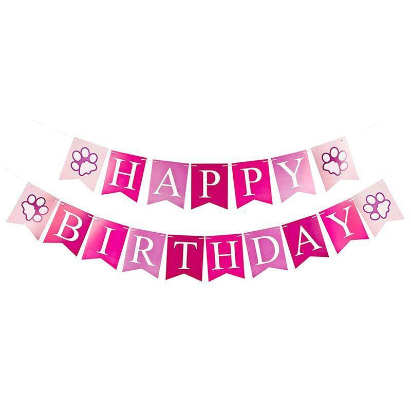 

Pet Dog Birthday Party Decoration Happy Birthday Banner Customization Pink HAPPY Pet Paw Pull Flag
