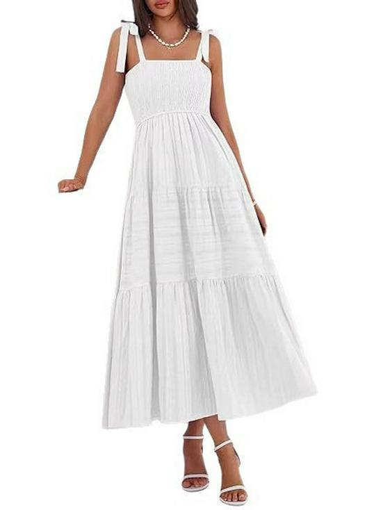 2026 European Summer Beach Pleated A-line Strappy Dress with Pockets