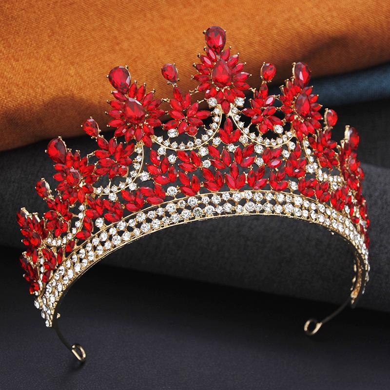 Elegant High Opal Pink Crown Royal Queen Tiaras and Crowns Wedding Hair Jewelry Party Prom Diadem Pageant Headdress Bridal