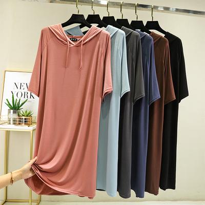 Vestido con Capucha de Primavera Verano para Mujer Mangas Medias Modal Casual Suelto Vestido Largo Colores Sólidos Ropa Femenina Ropa Urbana