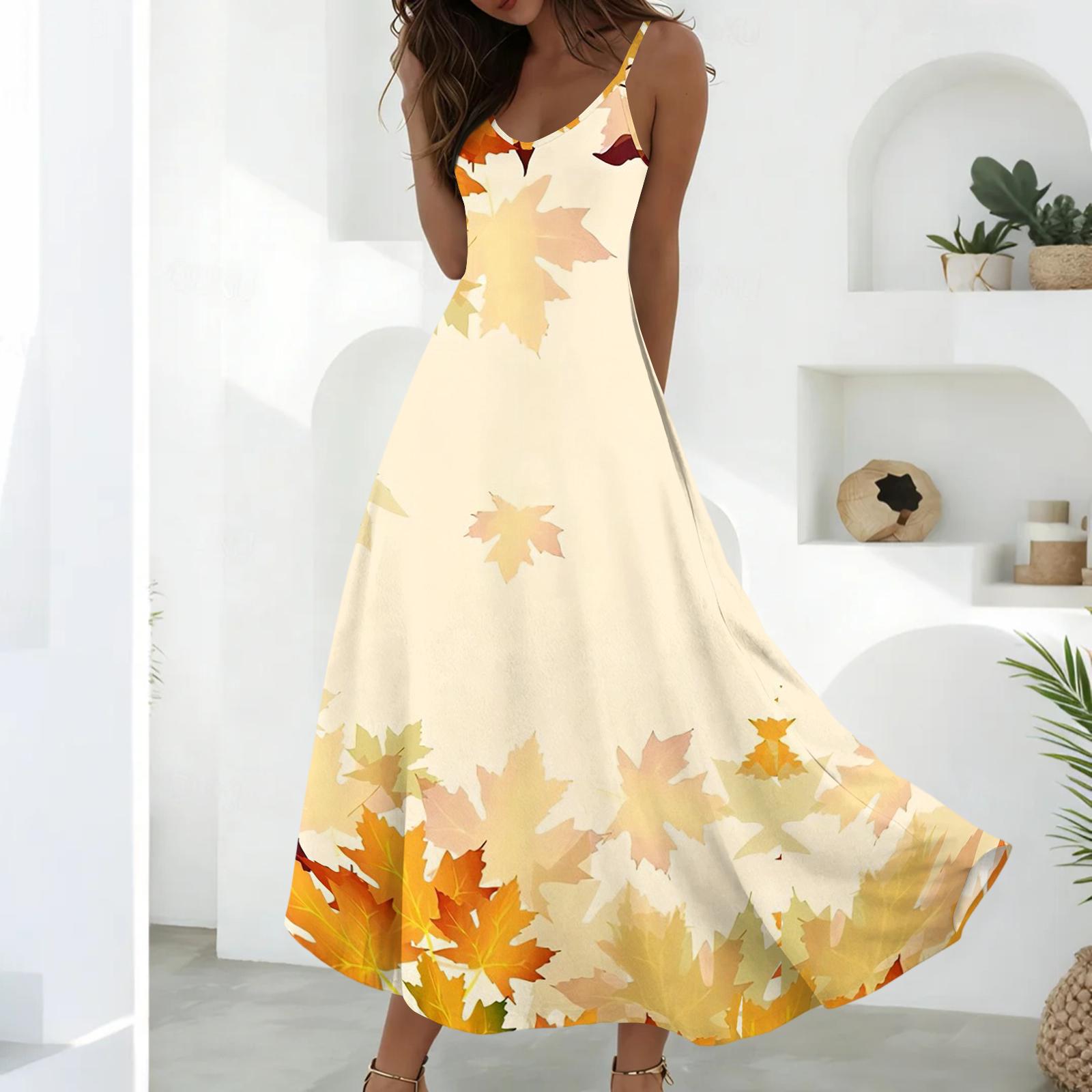 

Summer Dresses For Women Dresses Long Flowy A Line Sleeveless Sundresses With Pockets XL жовтий
