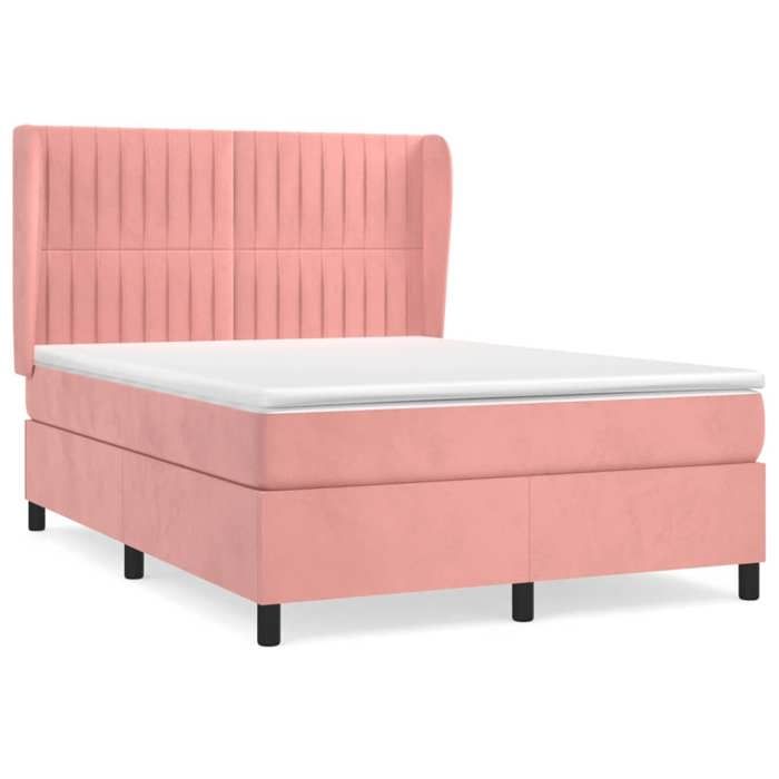 Lit avec sommier à lattes - Maison Exclusive - Matelas 140x190 cm - Velours rose - Tête de lit incluse