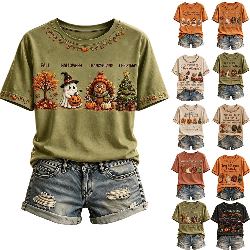 Damen Freizeit T-Shirt mit Rundhalsausschnitt und kurzen Ärmeln für den Herbst