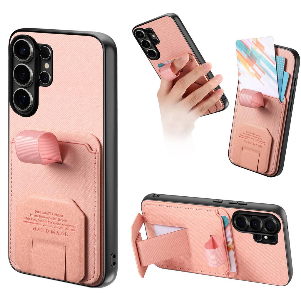 Luxury Wristband Holder Card Slot Phone Case For Samsung S26 Ultra S25 Plus S24 A36 A56 A17 A07 Stand Adjustable Anti Drop Cover