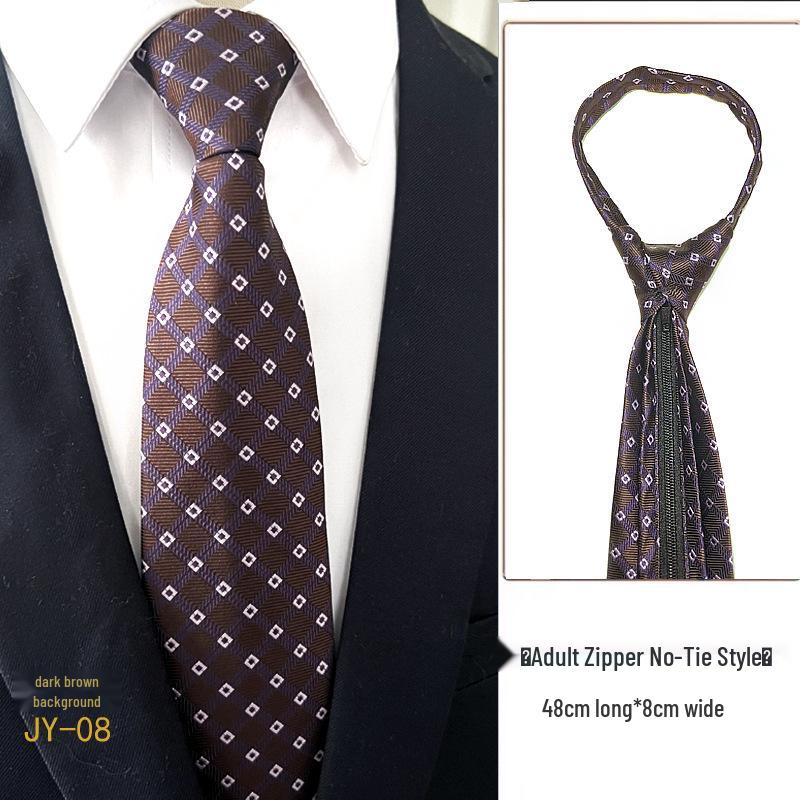 Men's 7cm Easy-Pull Zipper Tie, 1200-Needle Yarn-Dyed Polyester