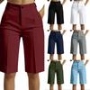 Women High Waist Straight Leg Tailored Bermuda Shorts Simple Design Office Style Knee Length Suit Shorts with Pockets
