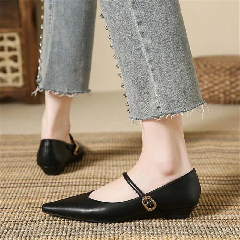 Fashion 2024 Brand Elegant Woman Versatile Pointed Toe Shoes Fashion Shallow Mouth Mary Janes Casual Flats Female Flat Shoes