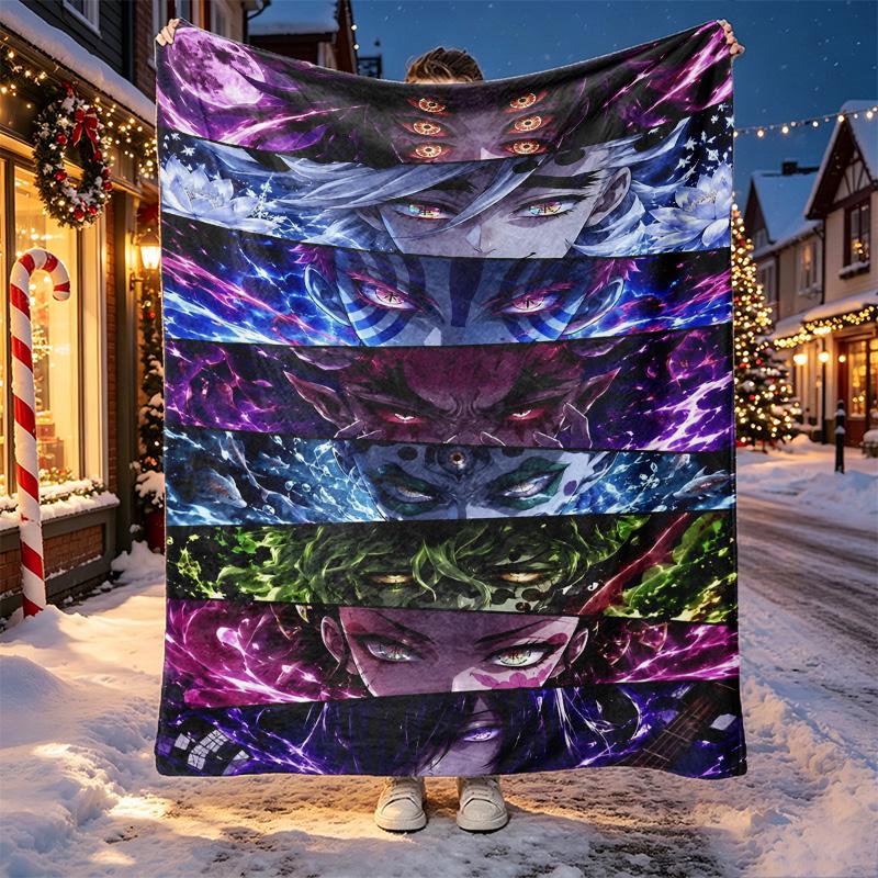 Demon Slayer Pattern Blanket for Home Decoration, Bed, Sofa, Car Travel, Camping, Suitable for All Seasons, Birthday Christmas Gift