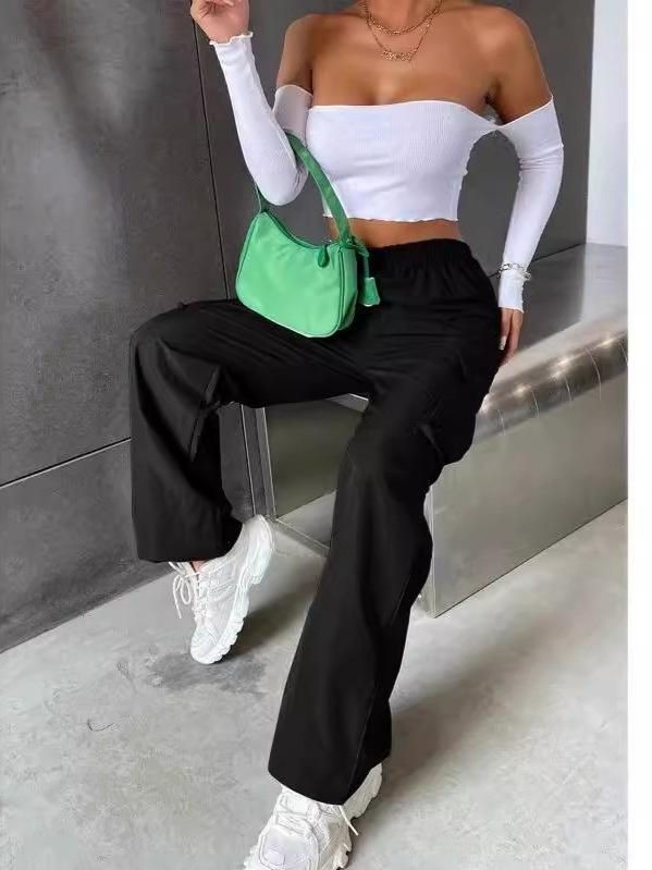 Damen High Waist Wide Leg Cargohose - Atmungsaktiv Retro-Stil, Vielseitige Activewear