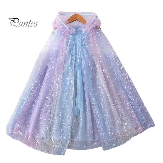 

Плащ с капюшоном для девочек, звезда, снежинки, павлиньи перья, прозрачный тюль с рюшами, сценический костюм для косплея, детское платье, накидка принцессы, шаль