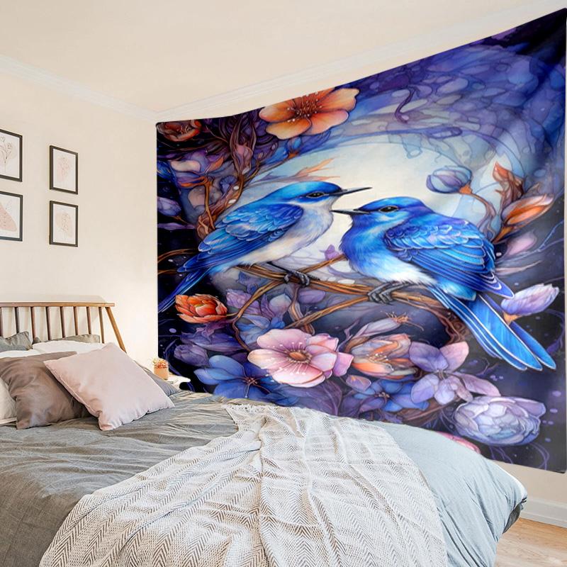 Blue Birds In Blossoms Tapestry Room Decoration Wall Hanging for Living Room Bedroom, Dormitory, Birthday and Christmas Gifts