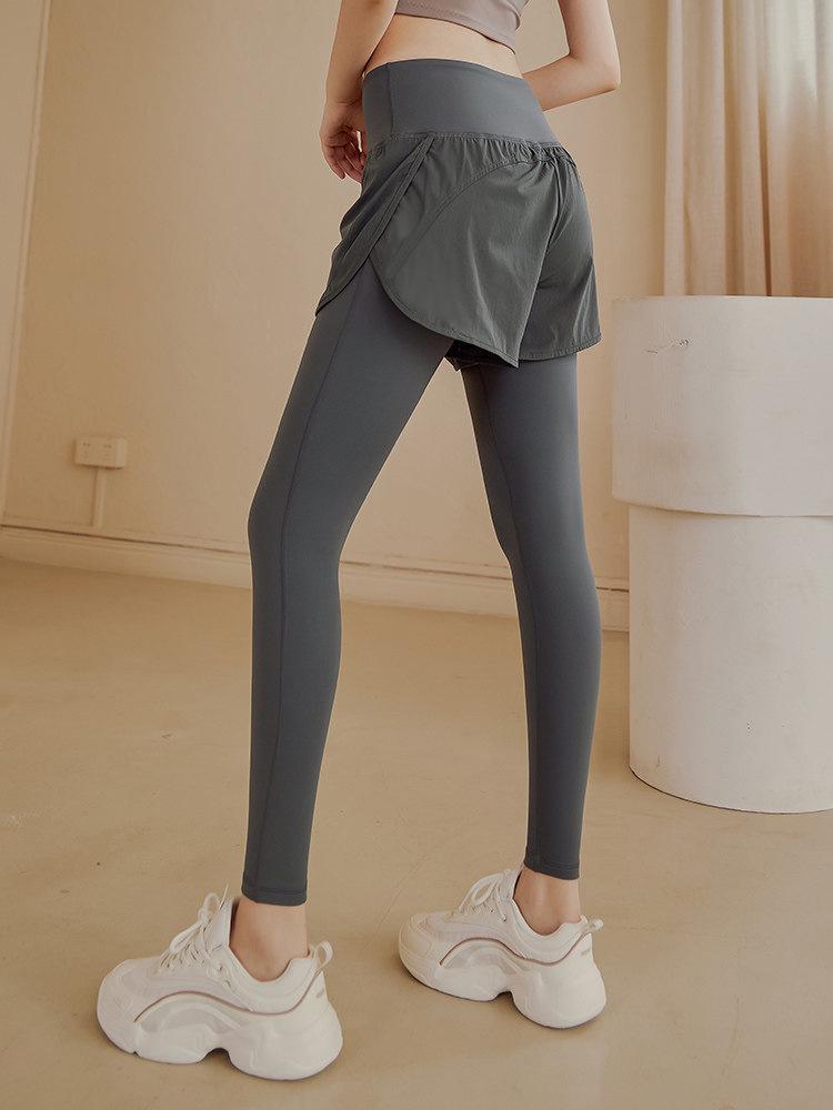 High Waist Plus Size Women's Yoga Pants, Quick-Dry, Pocket Design, Buttocks Covering, Two-Piece Look, Ideal for Cycling and Running.