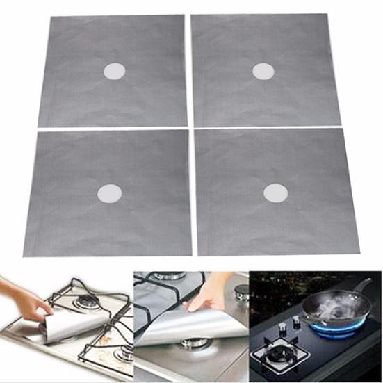 4Pcs Reusable Hob Burner Protect Cover Liner Keep Clean Pads Gas Stove Mats