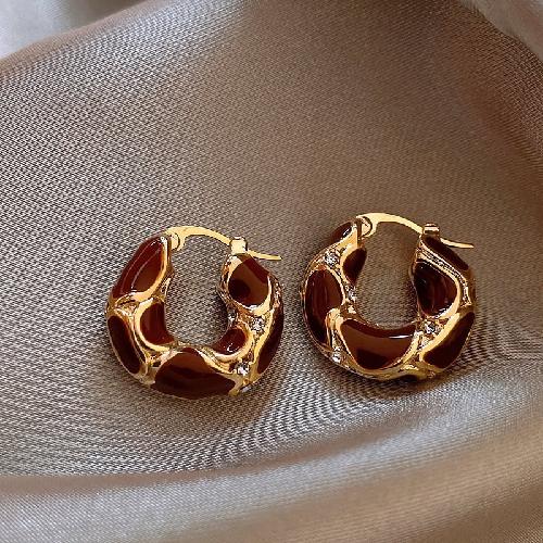 Silver Needle Resin Tiger's Eye Stone Round Leopard Pattern Earrings Retro Maillard Earrings Niche High-end Earrings