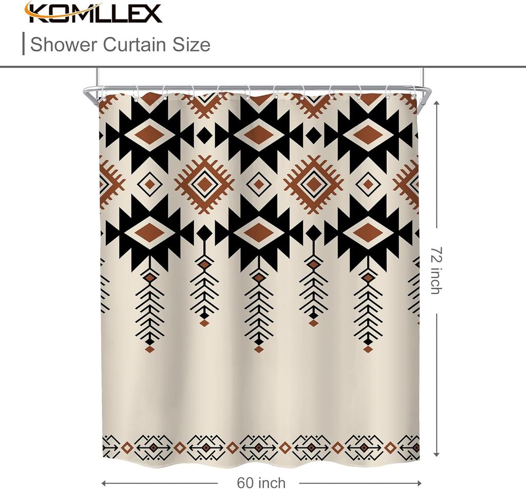 Western Aztec Shower Curtain For Bathroom Decor Southwestern Boho Vintage Geometric Tribal Ethnic Retro Navajo Native Beige