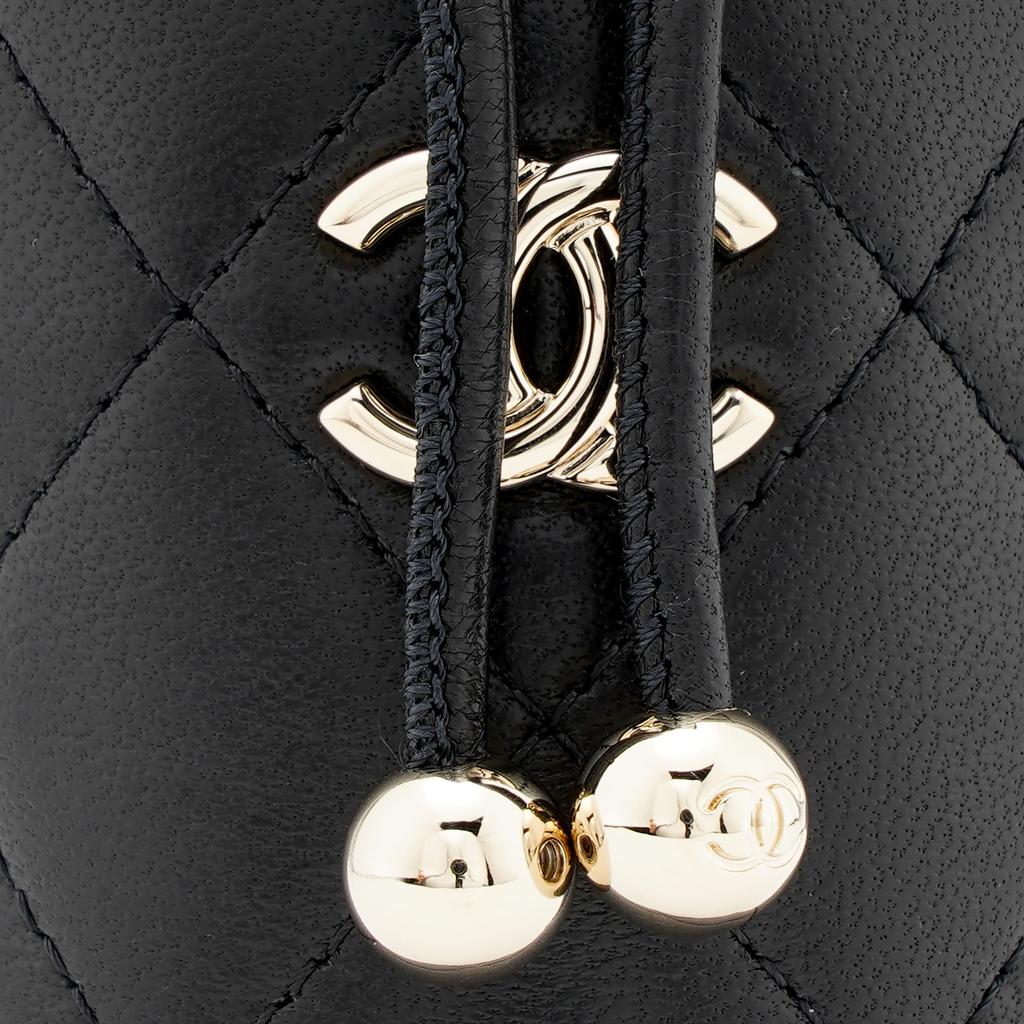 Chanel Sheepskin Material Gold Metal Bucket Bag Crossbody Bag Mini Women's Black AP2259-B05916-94305