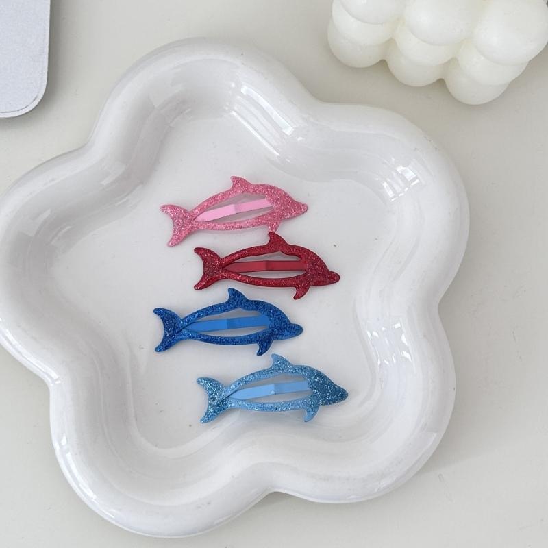 Colorful Snap Clip Girls Kid Hairpins Glitter Metal Hair Clip Dolphin with Glitter Handmade Hairpins Snap Hairpins