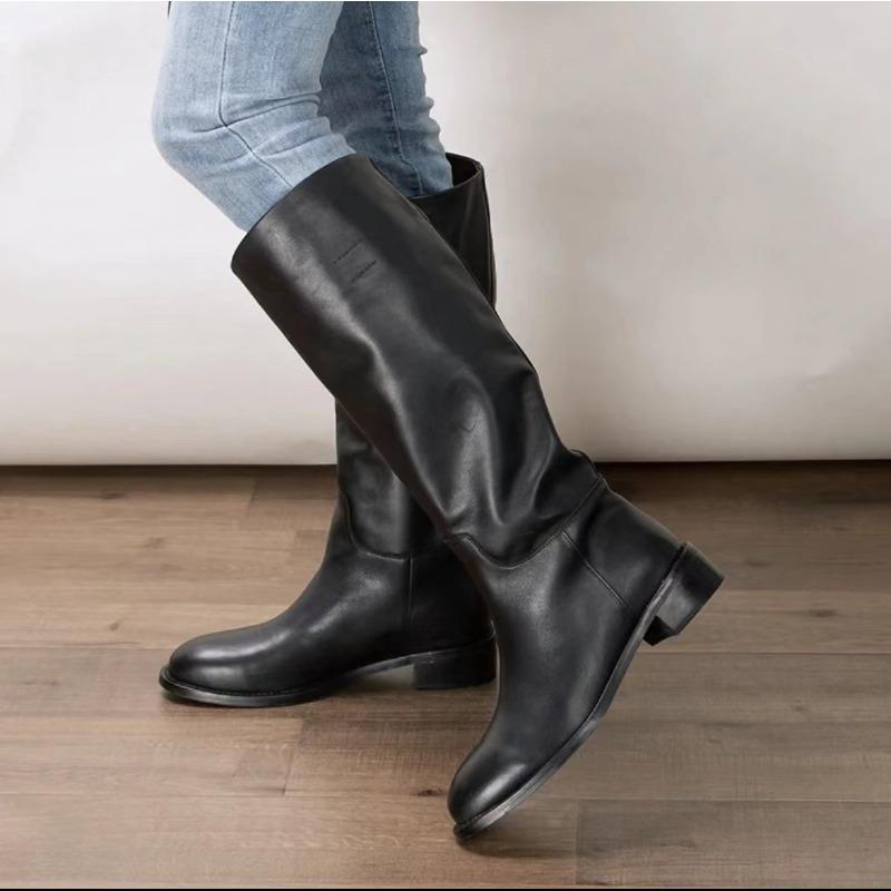 Cowhide version~ Skinny big tube circumference tall knight boots for women thick heel leather knee boots long boots for women