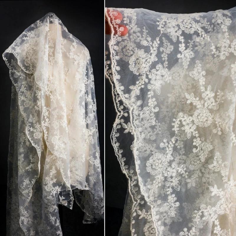 Pattern Lace Tulle Off-White Embroidered Floral Fabric Designer Creative DIY Semi-Transparent Wedding Dress Skirt Designer