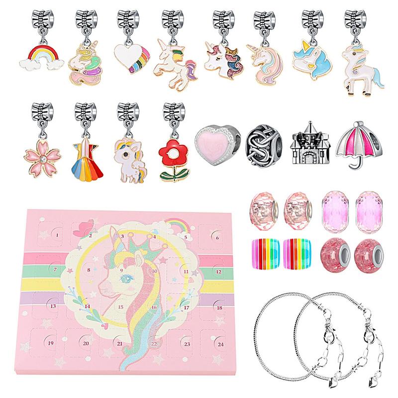 Weihnachts-Schmuck Adventskalender DIY Armband Bastelset 2024 Weihnachtsgeschenk für Mädchen Kinder Weihnachts-Countdown-Kalender Schmuckschatulle