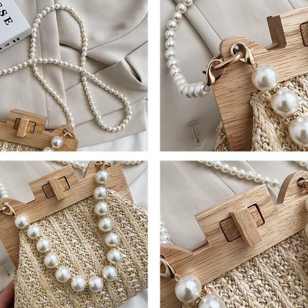 Harujio Basket Bag, Straw Bag, Jute Bag, Clasp Purse, Shoulder Bag, Women's, Small, Mini Shoulder Bag, Handbag, Pearl Bag, Pouch, Stylish and Cute,