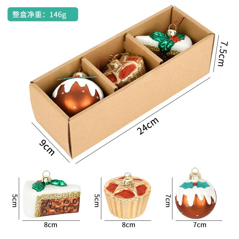 3Pcs Christmas Decorations Creative Hand-Painted Glass Pendant Fun Fruit and Vegetable Shaped Xmas Tree Hanging Ornaments Gifts