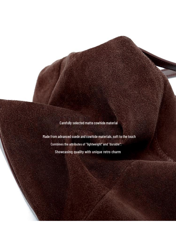 2026 Luxury Retro Suede Leather Tote Bag: High-End Frosted Cowhide Women's Shoulder Bag