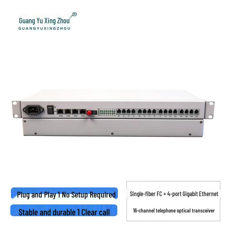GY-16P4GE 16-Channel Telephone & 4-Port Gigabit Ethernet Optical Transceiver