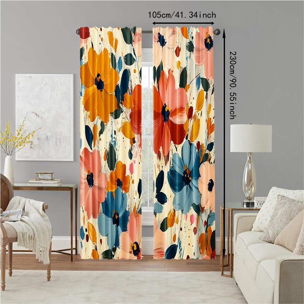 2 pcs   versatile polyester transparent curtains for home decoration Watercolor Floral Pattern for use in bedrooms and living