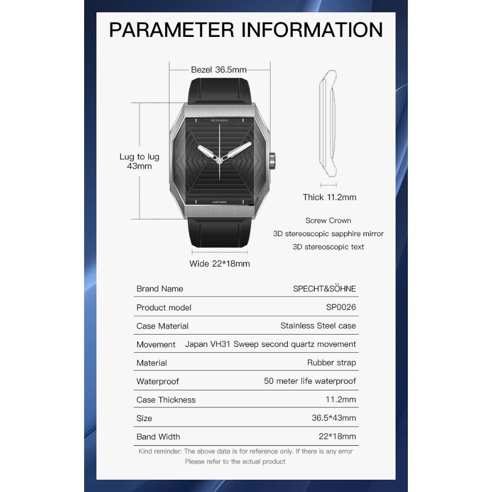 Specht & Söhne New Creative Design Square Watch For Men Sports Watches Octagon Stainless Steel 3D Sapphire Crystal Reloj Hombre