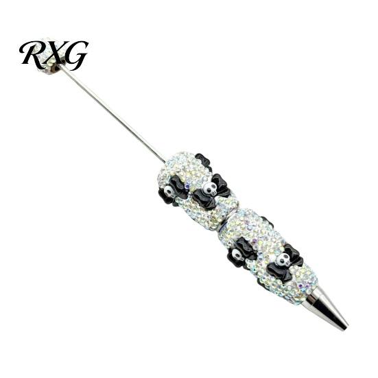 Sparkly Rhinestone Pen Beadable Pen, Glitter Plastic Beaded Halloween Pumpkin Ghost Skull Office Supplies Gel Ink for DIY Craft Making, School Set