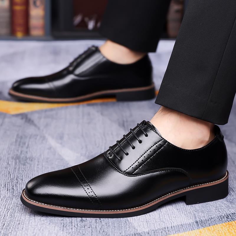 Men Leather Shoes Lace Up Business Dress All-Match Casual Shoes Outdoor Shock-Absorbing Footwear Wear-Resistant Big Size 48