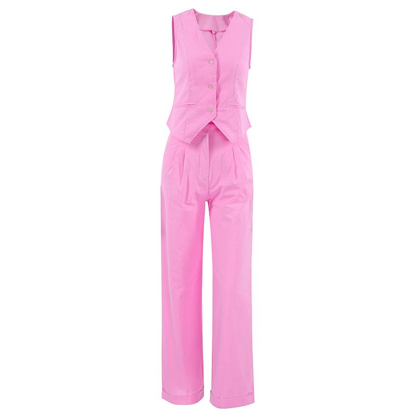 European and American Street Wind Cotton and Linen Sleeveless Vest Straight Pants Two-piece Set Women's 1116 Spring New Fashion Suit