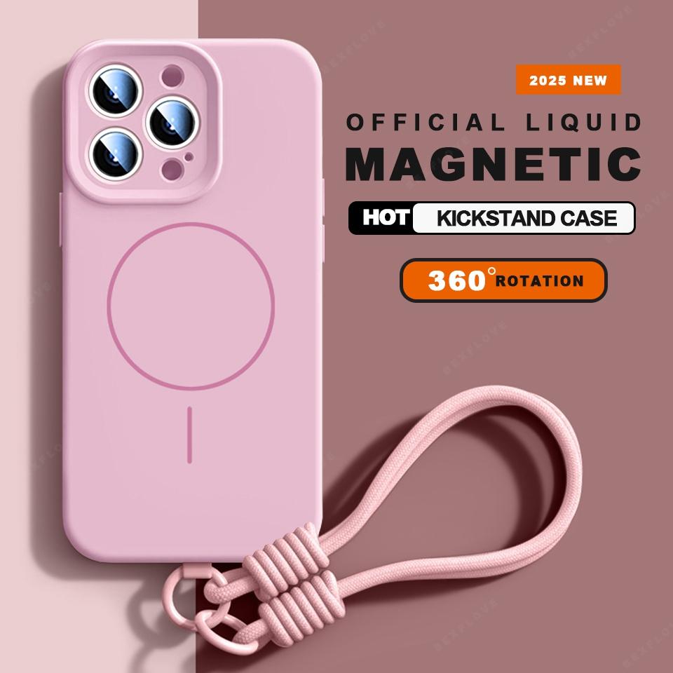 Official Magnetic Phone Case For For Iphone 1 14 16 Plus 12 13 16 Pro Max Liquid Silicone Lanyard Charge Protector Cover