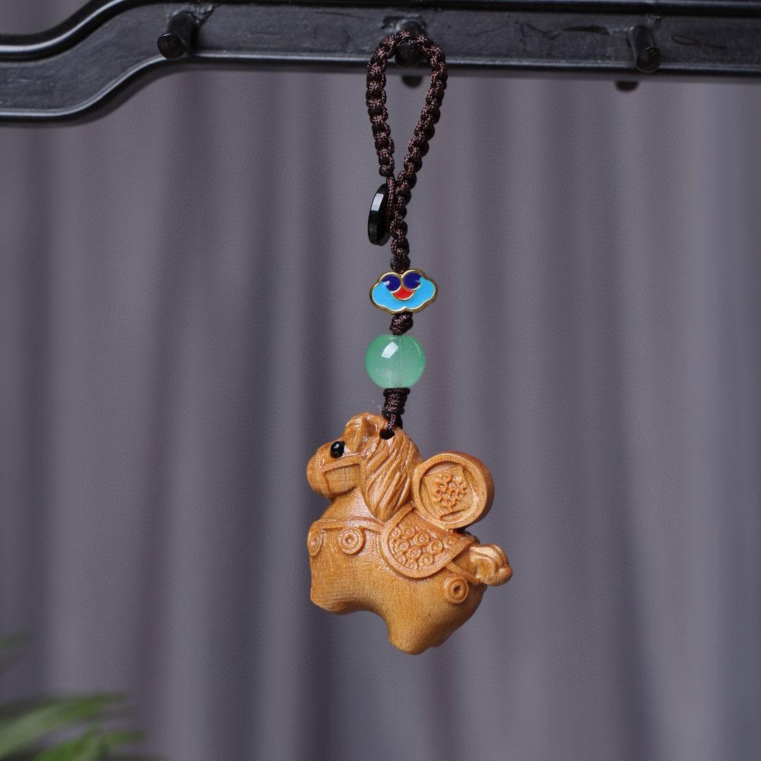 Rosewood Zodiac Horse Pendant: Creative Rainbow Wood Charm & Keychain