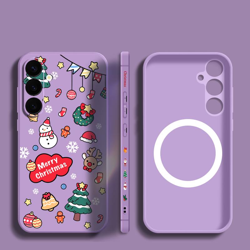 Christmas Snowman Magnetic Case For Samsung Galaxy S21 S24 FE S24 S23 S22 Ultra Plus For Magsafe Wireless Charge Lanyard Cover