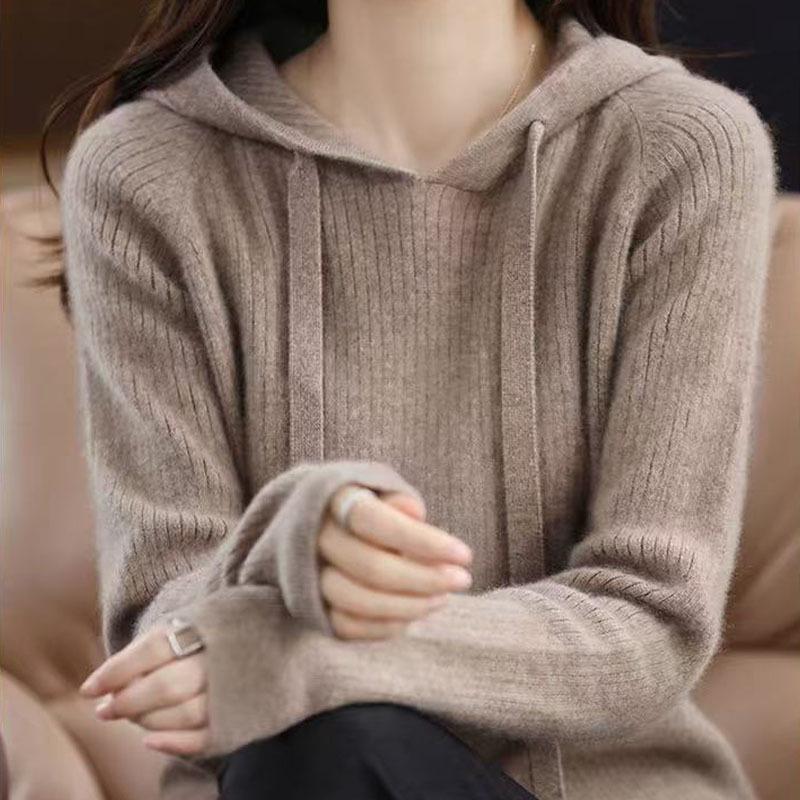 

Вязаный кардиган с капюшоном из шерсти на осень/зиму 2025 - Машинная стирка, Теплый, Свободный, Стройнящий, Повседневная верхняя одежда Small верблюд