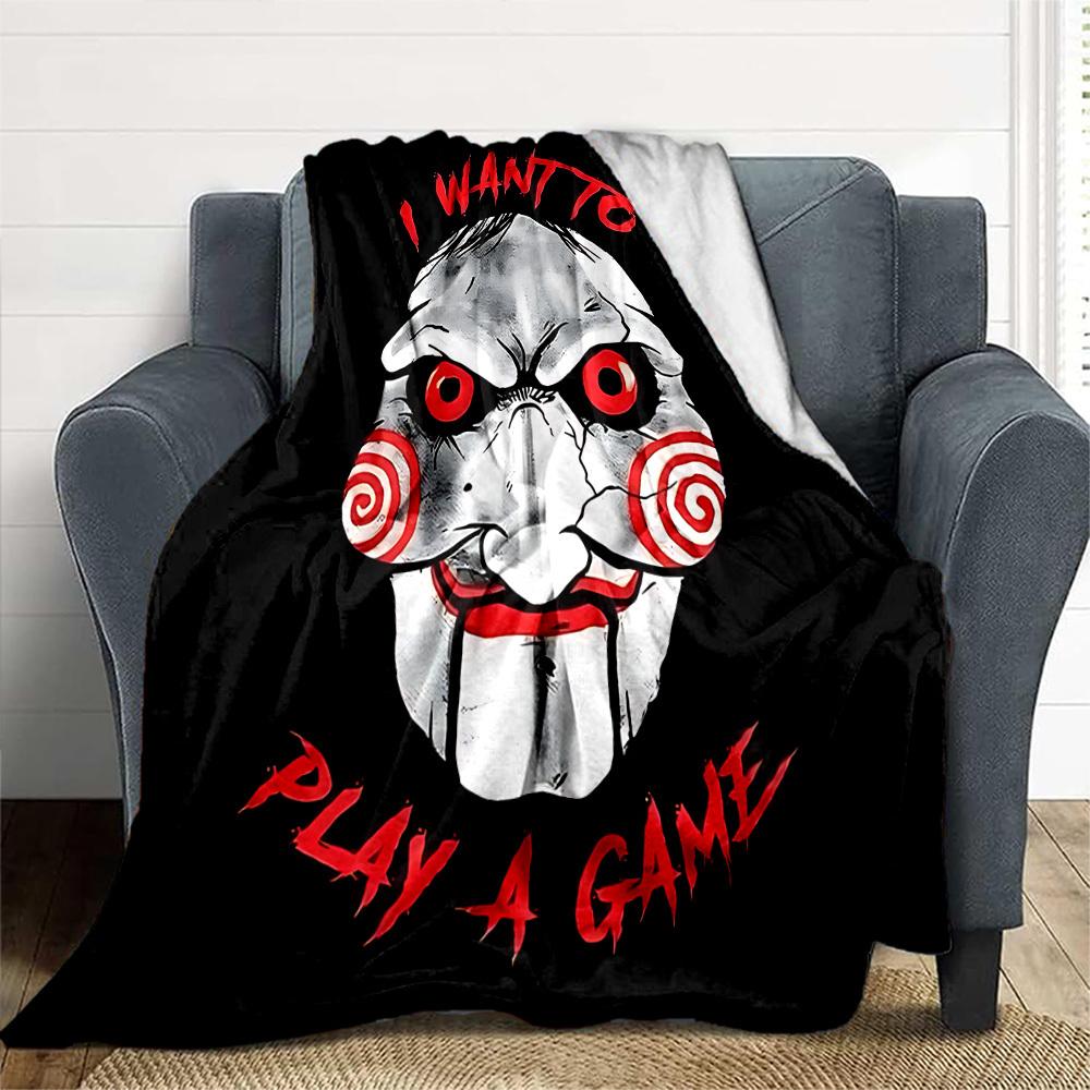 1pc Saw Billy the Puppet Outdoor Blanket Lightweight Flannel, Soft & Warm, All Season Use for Sofa, Outdoor, Camping, Living Room, Office, Chair