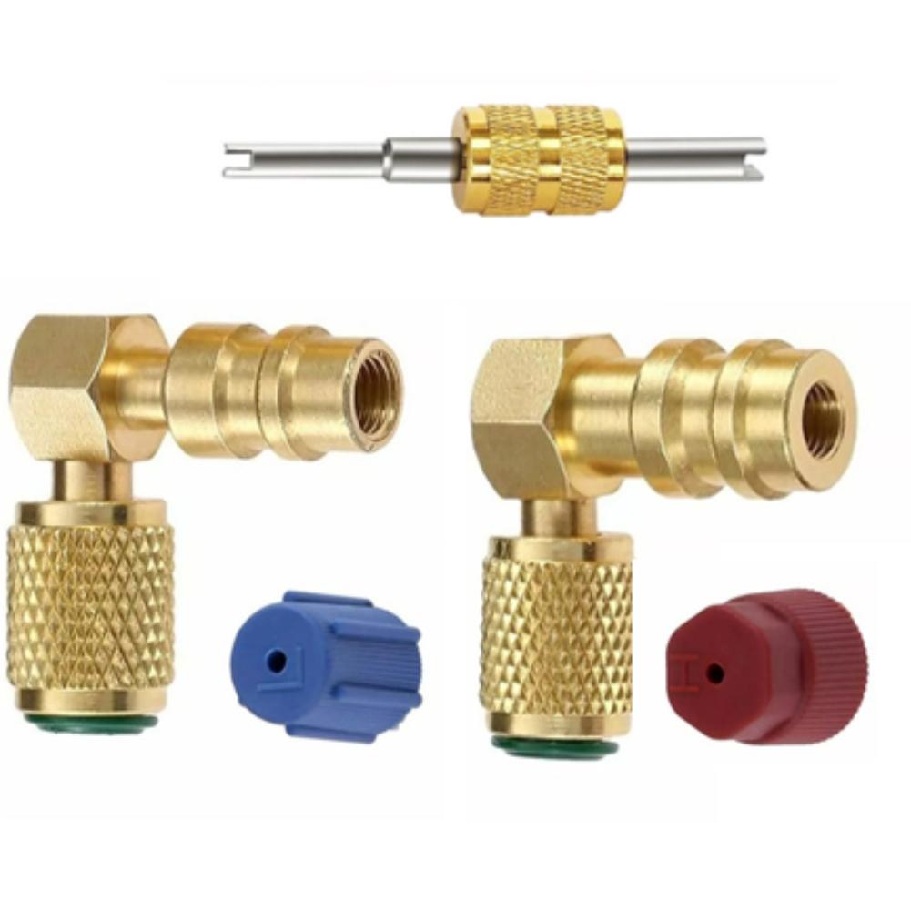 Valve Adapter Kit R12 To R134A Conversion High/Low Pressure AC Adapter Kit Quick Coupler Valve 90° Quick Coupling Valve Fittings