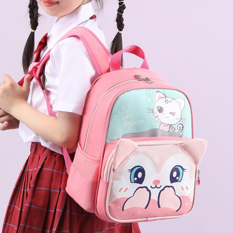 Adorable Fox Print Kids Backpack Lightweight Nylon Breathable For Kindergarten