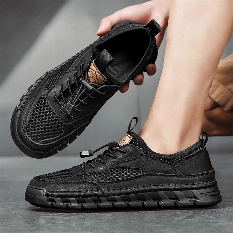 Fashion Men Fashion Hot Sale Walking Shoes Handmade Leather Casual Flats Outdoor Hollow Out Sneakers Male Comfortable Leather Sandals