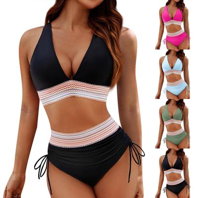 Dámske delené sexy bikiny módne plavky s vysokým pásom vystužené bez oceľovej podprsenky
