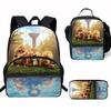 Kids Backpack Set With Lunch Bag Pencil Case - Cartoon Animal Design Grade 1-2 Students Ergonomic Spine Support Oxford