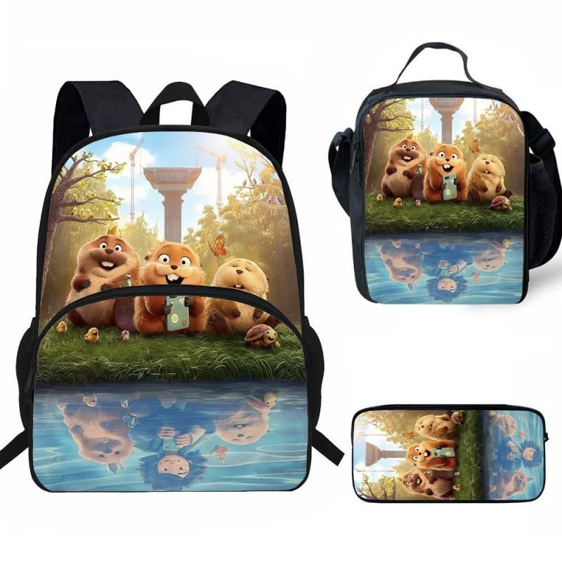 Kids Backpack Set With Lunch Bag Pencil Case - Cartoon Animal Design Grade 1-2 Students Ergonomic Spine Support Oxford