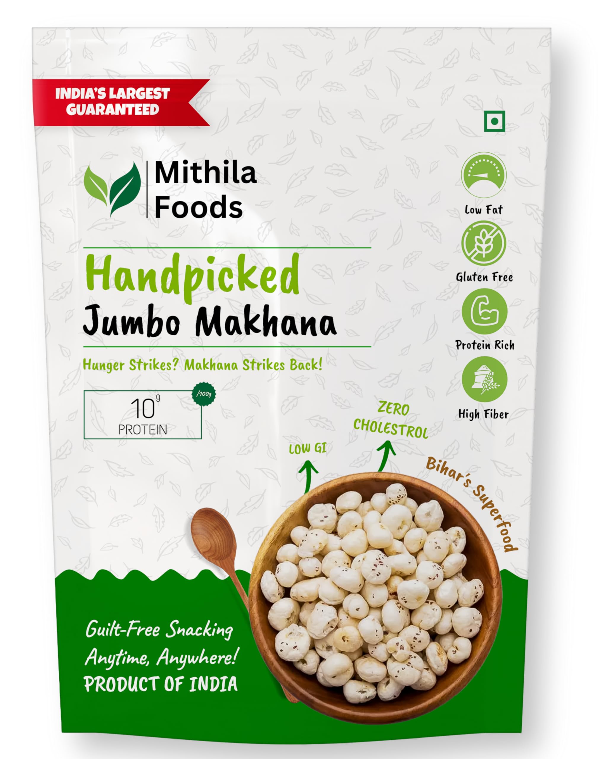MITHILA FOODS 400g Authentic Bihari Jumbo Hand-picked Phool Makhana | 100% Natural & Gluten-Free Foxnuts | High Protein, Low-Calorie Lotus Seeds