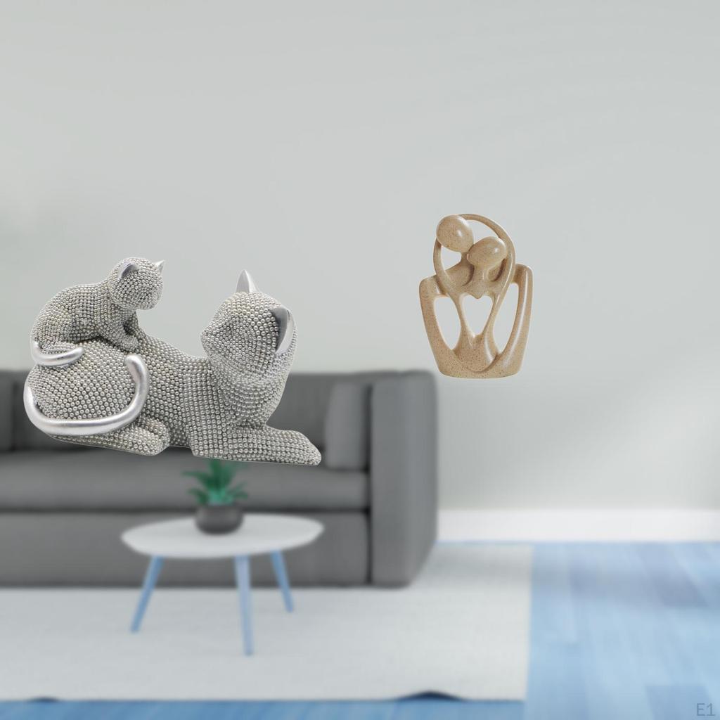 Cat Couple Resin Sculpture Tabletop Ornament Creative Animal Figurine Art Decor for Bedroom Living