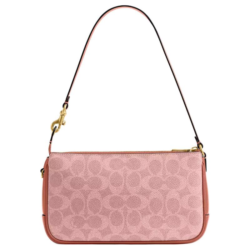 COACH Plaza 21 Printed Design Gold Chain Hardware Coated Canvas and Calfskin Shoulder Bag Small Women’s Melon Pink