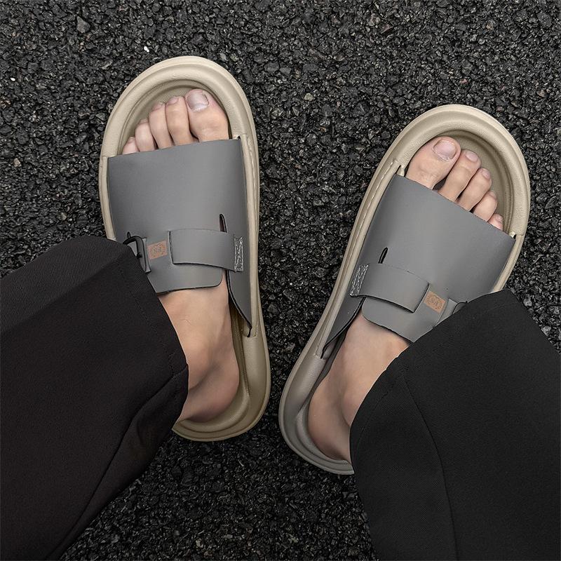 New Summer Holiday Shoes Mens Sandals Flat Non-slip Thick Sole Male Footwear Fashion Brand Green Beige Shoes